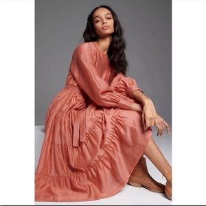 Anthropologie Mare Mare Agosta Tiered Maxi Dress Mauve Boho Long Sleeve M NWT